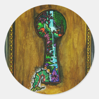 "Dreamer's Door" Fantasy Butterfly Keyhole Art Classic Round Sticker