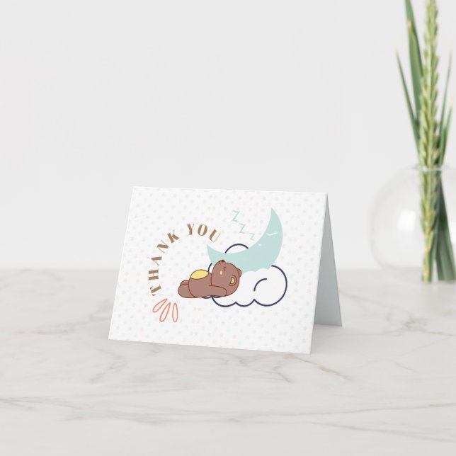 Dreaming Baby Bear On Cloud Baby Shower Thank You Card (Front)