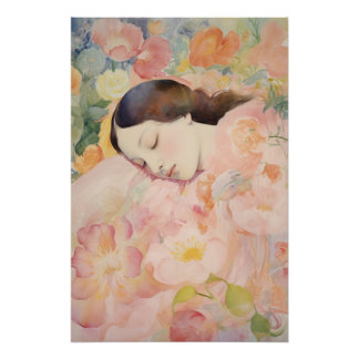 Dreaming in Bloom – Watercolor Sleeping Woman Poster