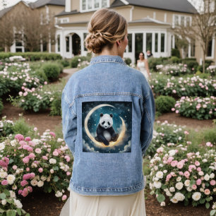Dreaming in Moonlight: Panda's Celestial Serenade Denim Jacket