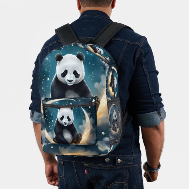 Dreaming in Moonlight: Panda's Celestial Serenade Printed Backpack (Insitu (Model))
