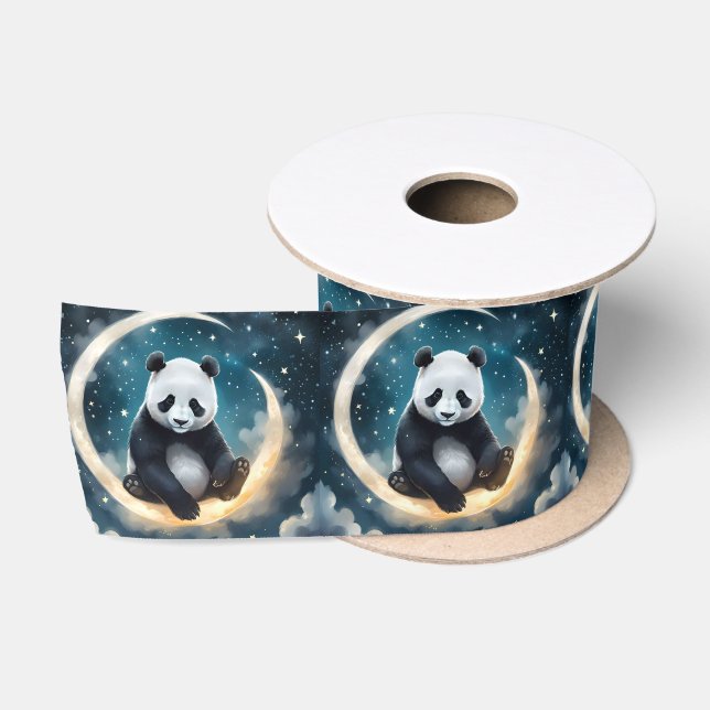 Dreaming in Moonlight: Panda's Celestial Serenade Satin Ribbon (Spool)