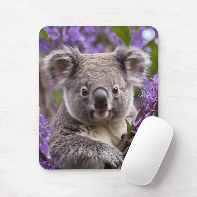 "Dreaming in Purple: A Koala in a Jacaranda Tree Mouse Pad (With Mouse)