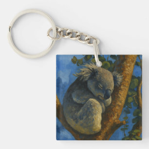 Dreaming in the Eucalyptus – Sleeping Koala Art Keychain