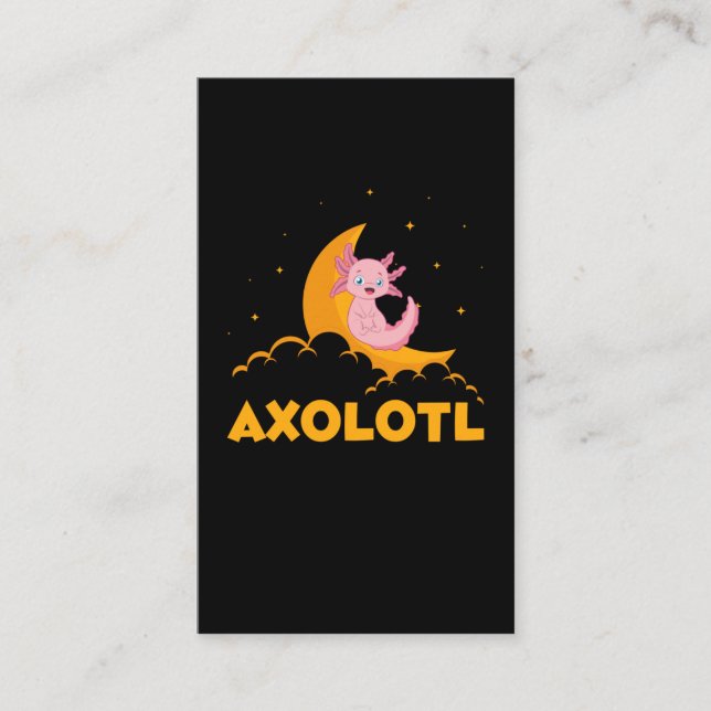 Dreaming Kawaii Axolotl Moon Cute Animal Business Card (Front)