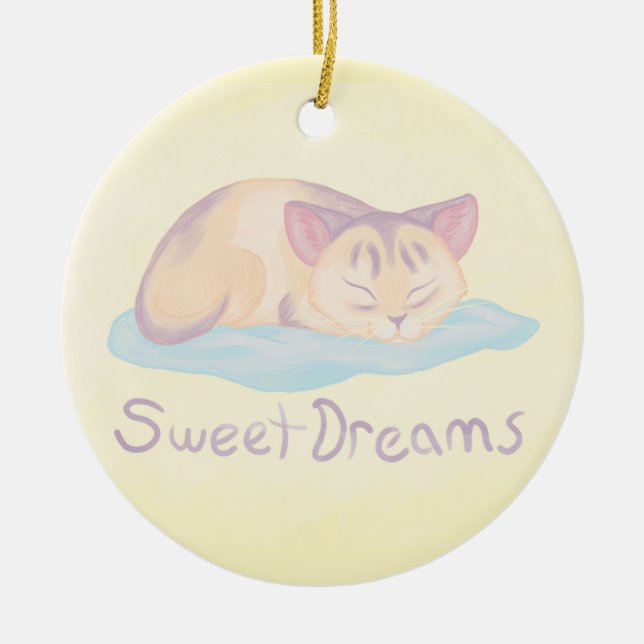 Dreaming Kitten Ceramic Ornament (Front)