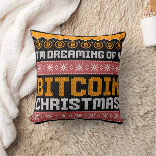 Dreaming of a BITCOIN CHRISTMAS Faux Knit Pattern Throw Pillow
