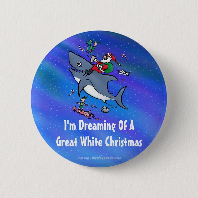 Dreaming Of A Great White Shark Christmas 2 Inch Round Button (Front)