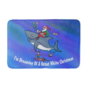 Dreaming Of A Great White Shark Christmas Bath Mat