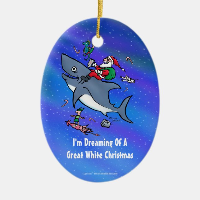Dreaming Of A Great White Shark Christmas Ceramic Ornament (Front)