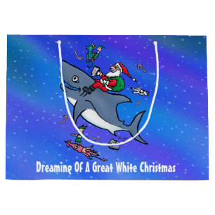 Dreaming Of A Great White Shark Christmas Custom Large Gift Bag