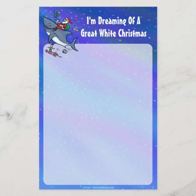 Dreaming Of A Great White Shark Christmas Stationery (Front)
