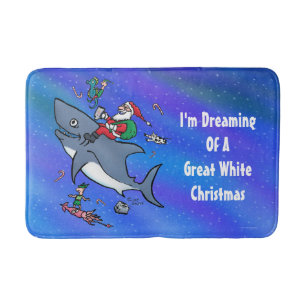 Dreaming Of A Great White Shark Funny Christmas Bath Mat