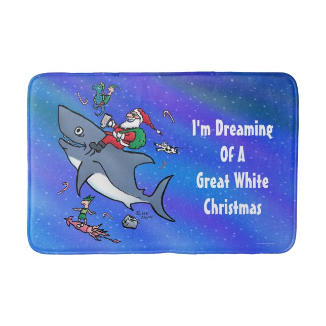Dreaming Of A Great White Shark Funny Christmas Bath Mat (Front)