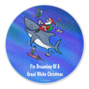 Dreaming Of A Great White Shark Funny Christmas Ceramic Knob