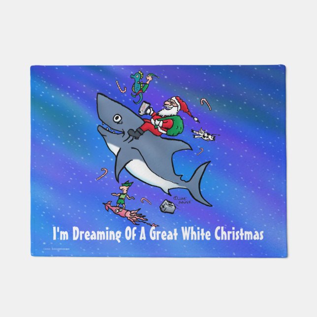 Dreaming Of A Great White Shark Funny Christmas Doormat (Front)