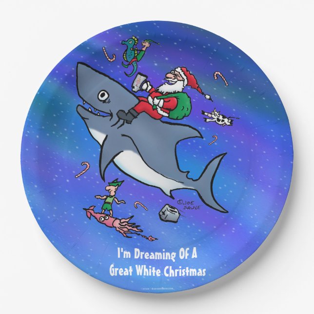 Dreaming Of A Great White Shark Funny Christmas Paper Plate (Front)