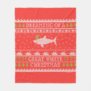 Dreaming Of A Great White Shark Red Ugly Sweater Fleece Blanket