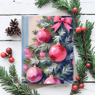 Dreaming of a Pink Christmas   Merry Watercolor Holiday Card