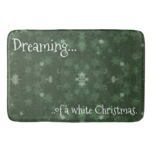 Dreaming of a White Christmas Snowflakes on Green Bath Mat