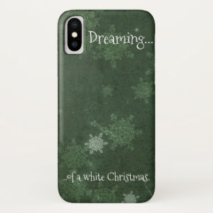 Dreaming of a White Christmas Snowflakes on Green Case-Mate iPhone Case