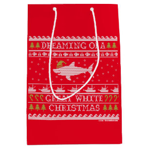 Dreaming of Great White Christmas Red Knitted Look Medium Gift Bag