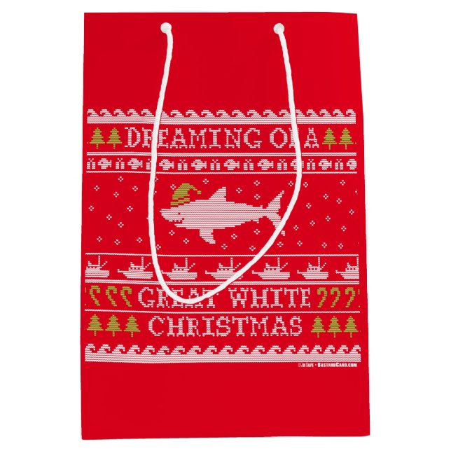Dreaming of Great White Christmas Red Knitted Look Medium Gift Bag (Front)