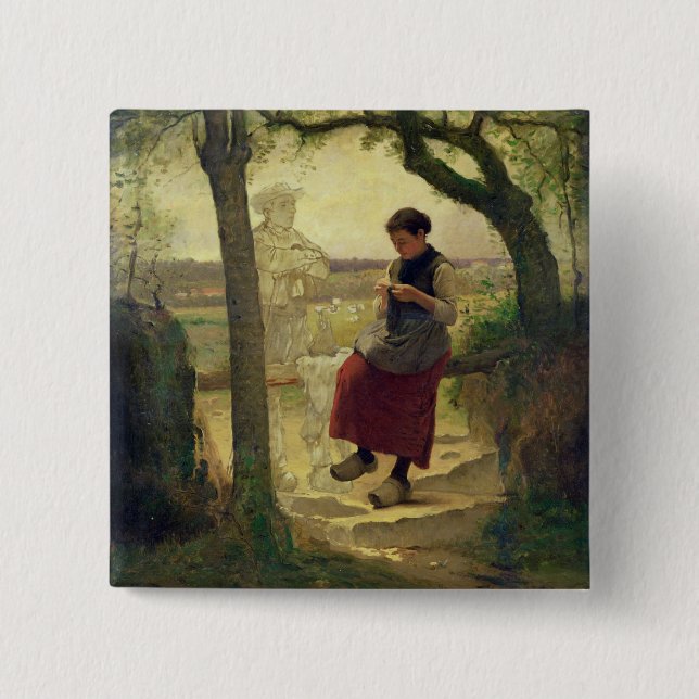 Dreaming of her Love, 1901 2 Inch Square Button (Front)