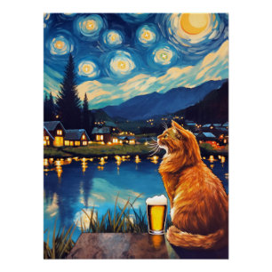 Dreaming of Hops and Stars Cat Starry Night Poster