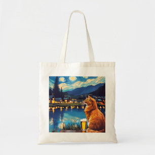 Dreaming of Hops and Stars Cat Starry Night Tote Bag