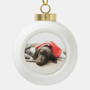 Dreaming of Santa - German Shorthair Puppy Ceramic Ball Christmas Ornament