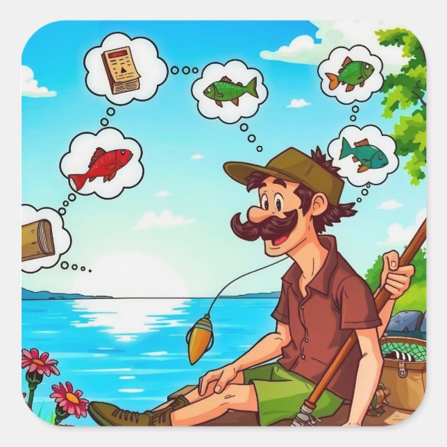 Dreaming of the Perfect Catch: A Fisherman’s Daydr Square Sticker (Front)