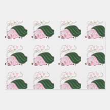 Dreaming Pig in a Blanket Wrapping Paper Sheet Set