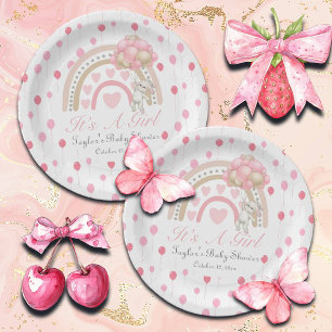 Dreaming Pink It's a Girl Baby Shower Paper Plate