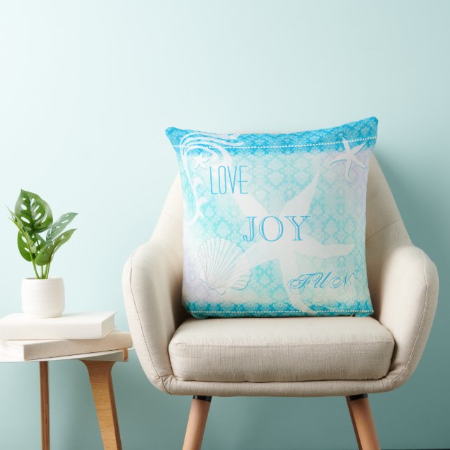 Dreaming Starfish Ocean Blue Beach House Throw Pillow (Chair)