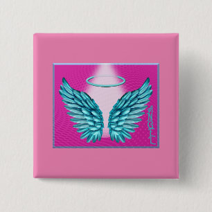 “Dreamlike Angelic Wings and Halo” 2 Inch Square Button
