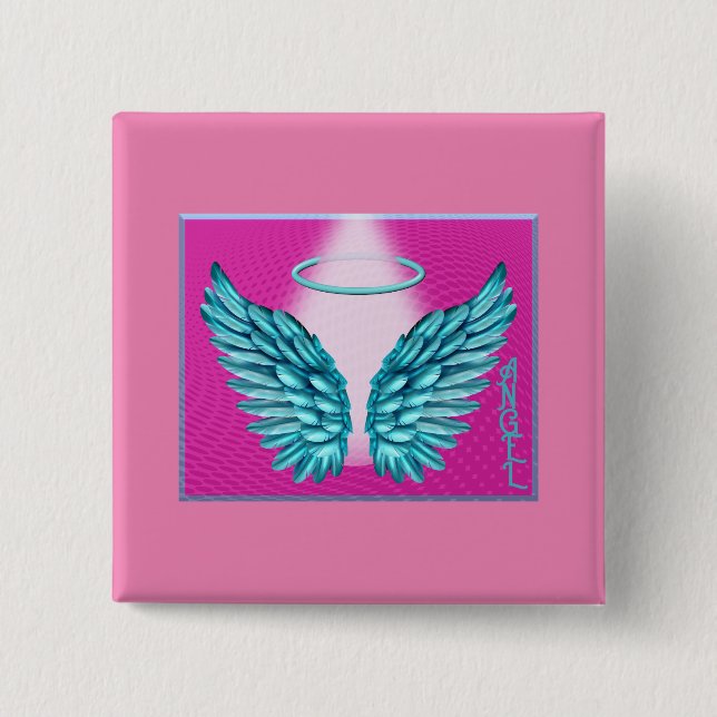 “Dreamlike Angelic Wings and Halo” 2 Inch Square Button (Front)