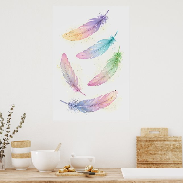 Dreamlike Floating Feathers Poster (Kitchen)