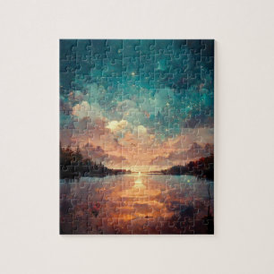 Dreamlike Lake And Sunset   Landscape Painting Jigsaw Puzzle