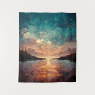 Dreamlike Lake And Sunset Landscape Painting Tapestry