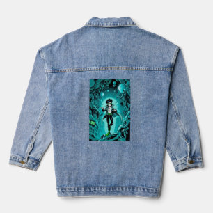 Dreamlike Superhero in Surreal Teal Denim Jacket