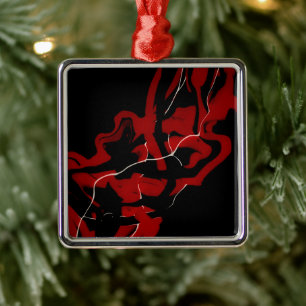 Dreams and Nightmares Red Abstract Fluid Art Metal Ornament