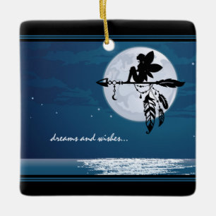 dreams and wishes - Full Moon and Fairy Beach Ceramic Ornament