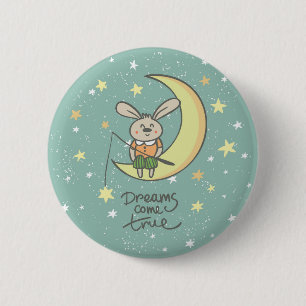 Dreams Come True Bunny on the Moon 2 Inch Round Button