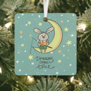Dreams Come True Bunny on the Moon Metal Ornament