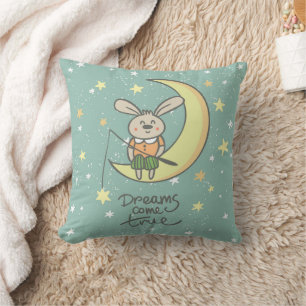 Dreams Come True Bunny on the Moon Throw Pillow