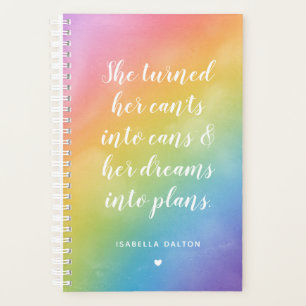 Dreams Into Plans Watercolor Rainbow Custom Name Planner