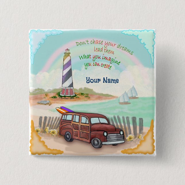Dreams Lighthouse 2 Inch Square Button (Front)