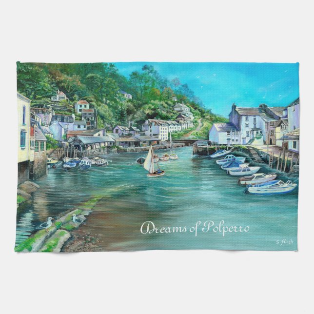 Dreams of Polperro, Cornwall TeaTowels Kitchen Towel (Horizontal)