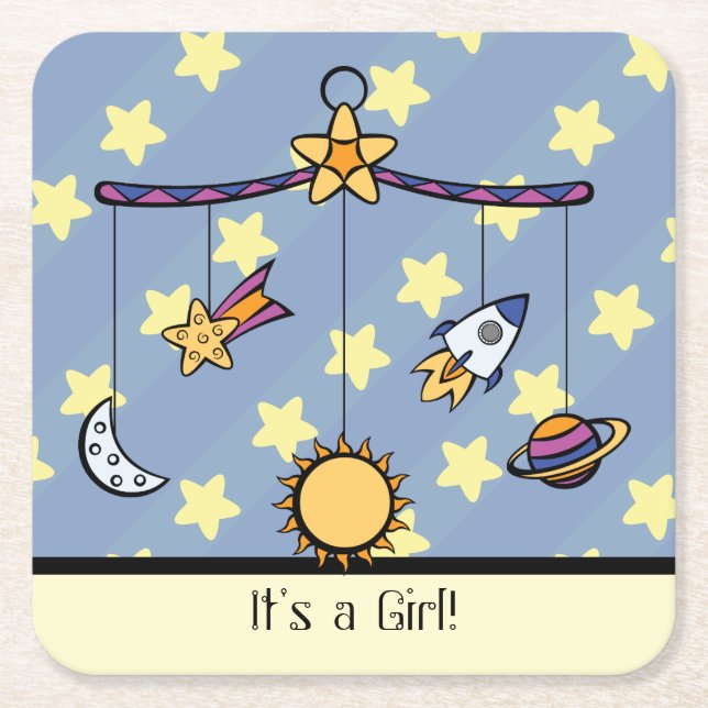 Dreams of Space Mobile Baby Shower Paper Coasters (Front)